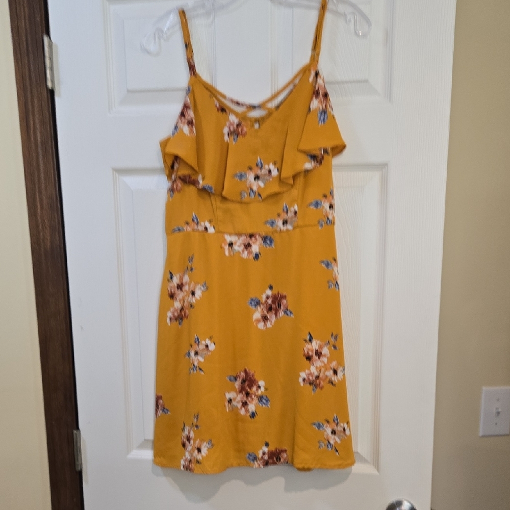 Three Pink Hearts Mustard Floral Dress Xxl